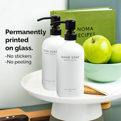 Vine Creations White Glass Soap Dispenser Set, Dish Soap and Hand Soap - Image 3