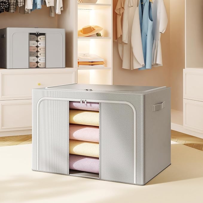 Clothes Storage Bins with Metal Frame Foldable Storage Box Clothes Organizers - Image 7