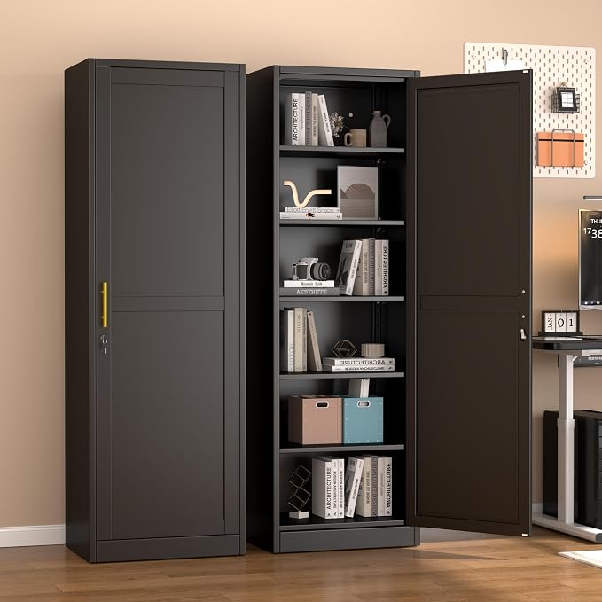 Tall Metal Narrow Bathroom Storage Locker Cabinet 67" H, Tall Black Pantry - Image 6