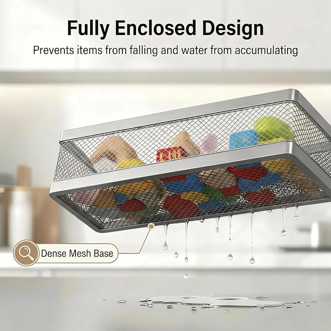 PUSDON 5-in-1 16.5" Extra Long Slim Wall Mount Wrapped Mesh Kitchen Organizer & - Image 3