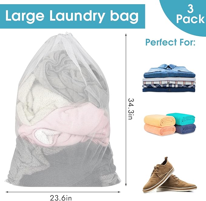 3 Pack Mesh Laundry Bags, 23 x 34 Inches Heavy Duty Mesh Laundry Bag, Large - Image 2