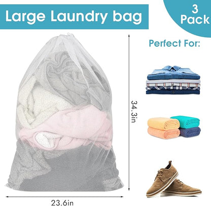 3 Pack Mesh Laundry Bags, 23 x 34 Inches Heavy Duty Mesh Laundry Bag, Large - Image 2