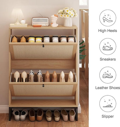 Rattan Shoe Cabinet with 2 Flip Drawers, Simple Setup Hidden Shoe Rack - Image 5