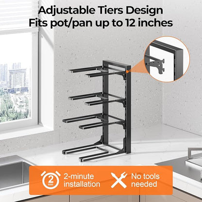 MUDEELA Pots and Pans Organizer under Cabinet 15.75" Tall, 4-Tier Heavy Duty - Image 4
