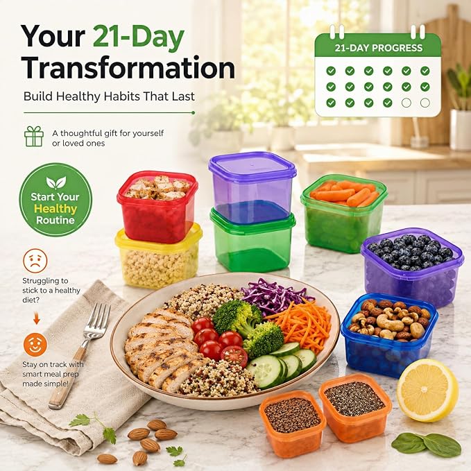 FIXBODY 7PCS Portion Control Containers, Color-Coded Labeled, 21 Day Lose - Image 8