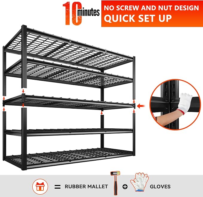 REIBII 60" W Garage Shelving Heavy Duty Metal Shelving 3000LBS Storage Shelves - Image 8