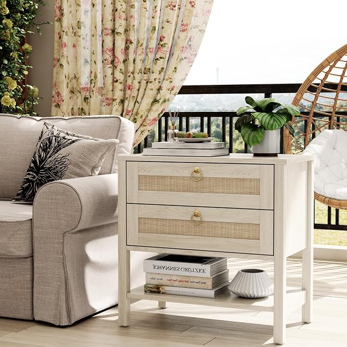 Wooden Nightstand Set of 2, Boho Side Tables - Image 5