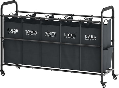 Tajsoon 5 Bag Laundry Sorter Cart, 5 Section Laundry Hamper by Tajsoon