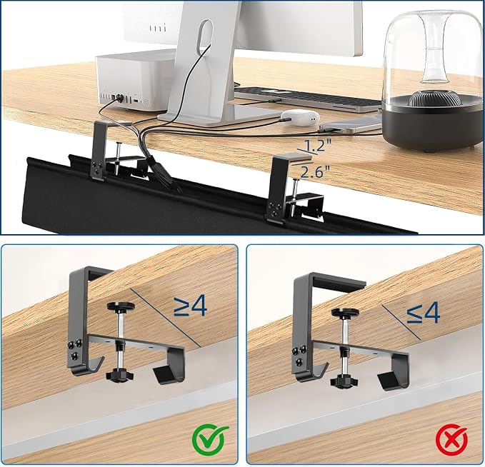 No Drill Under Desk Cable Management Tray, Clamp/Screw Mount Desk Cable - Image 3