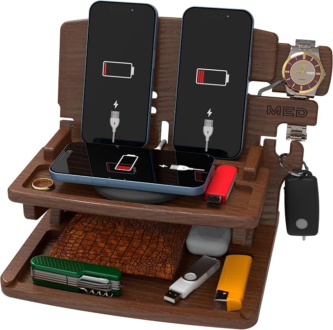 MED Wood Phone Docking Station – Nightstand Desk Organizer by MED