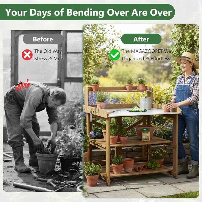 Garden Potting Bench Table Wooden Horticulture Outdoor Planting Work Bench - Image 2