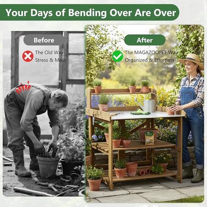Garden Potting Bench Table Wooden Horticulture Outdoor Planting Work Bench - Image 2