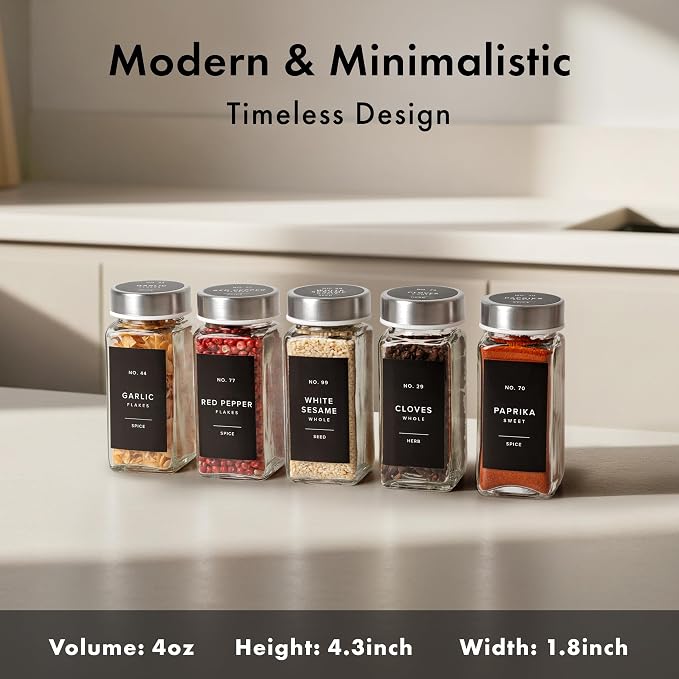 Glass Spice Jars with Labels and Steel Lids Spice Containers with 240 Label - Image 2