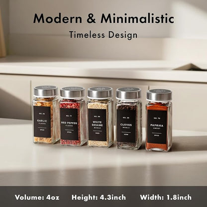 Glass Spice Jars with Labels and Steel Lids Spice Containers with 240 Label - Image 2