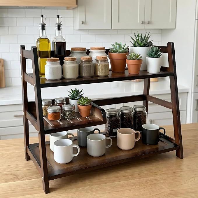 3 Tier Bamboo Matcha Station, coffee station organizer Shelf | - Image 7