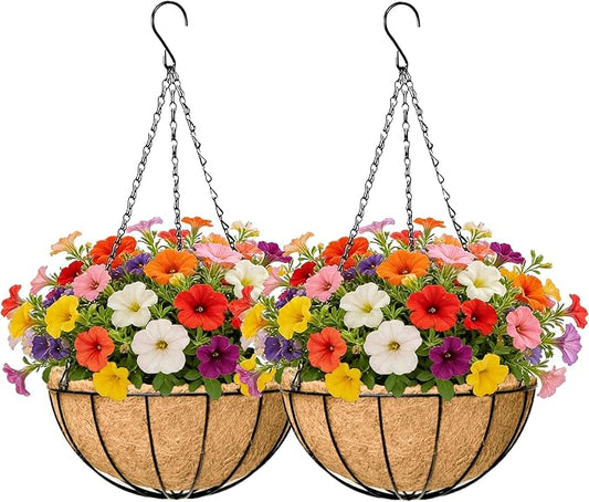 EIMQUVW 2 Pack Black Metal Round Hanging Basket 12 Inch Decorative Outdoor by EIMQUVW