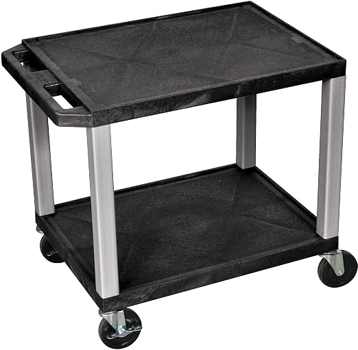 Luxor - Tuffy Black 2 Shelf AV Cart w/Nickel Legs & Electric by LuxorWorkspaces