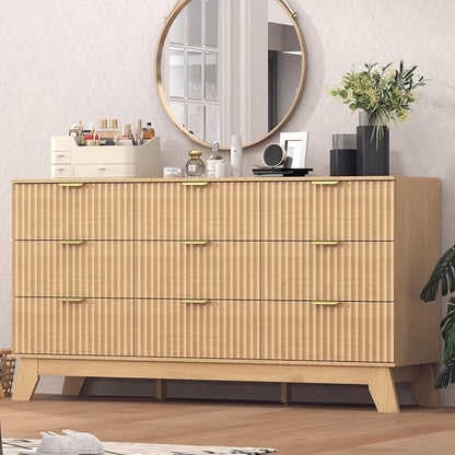 Fluted Dresser for Bedroom, 9 Drawer Dresser for Closet, TV Stand, Storage by Thacuok