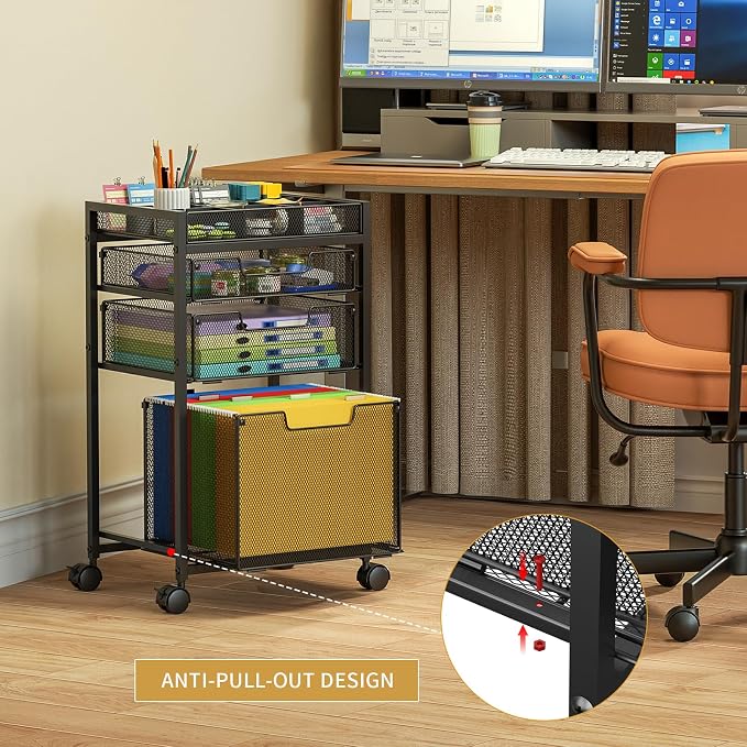 Rolling File Cart with 3 Storage Drawers, Under Desk Filing Cabinet with DIY - Image 5