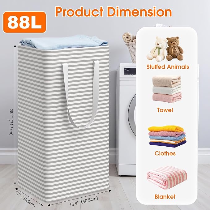 3 Pack Large Laundry Basket, Waterproof & Freestanding Laundry Hamper, - Image 2
