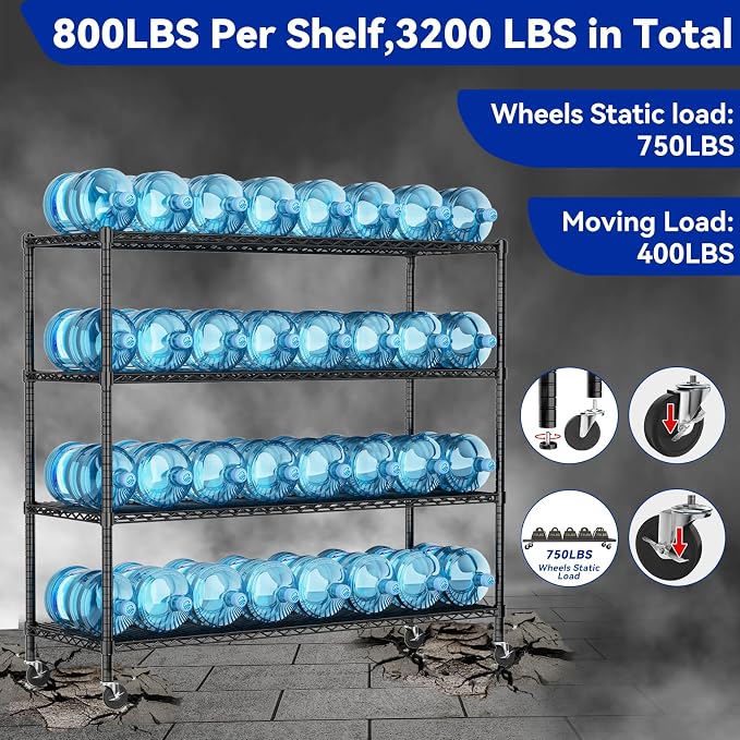 Storage Shelves with Wheels, 4-Tier Adjustable Metal Industrial Utility Shelf - Image 4