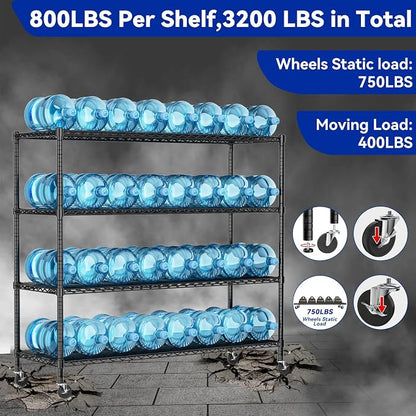 Storage Shelves with Wheels, 4-Tier Adjustable Metal Industrial Utility Shelf - Image 4