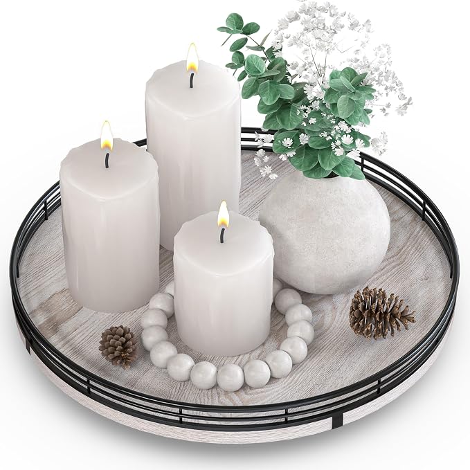 12" Farmhouse Lazy Susan for Kitchen & Coffee Table Decor – Rustic Whitewashed by AMH