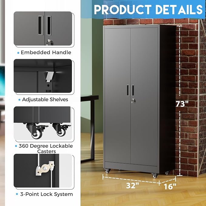 Greenvelly Metal Garage Storage Cabinet - Image 4
