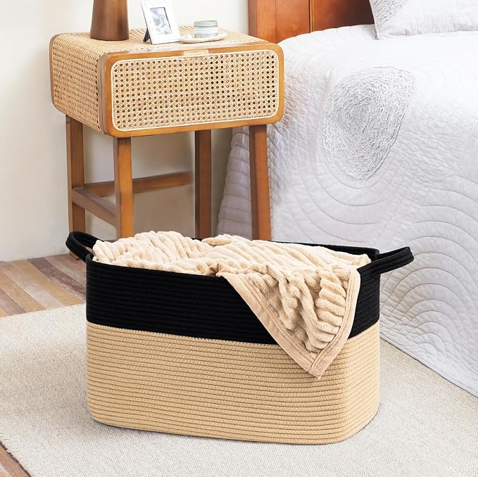 Goodpick Large Woven Storage Basket, 21.6" x 14.9" x 11.8" Rectangle Cotton - Image 5