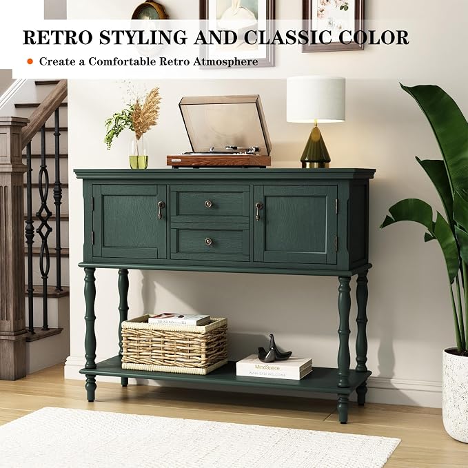 ARTPOWER Console Table with 2 Drawers, Retro Entryway Table with 2 Door - Image 3