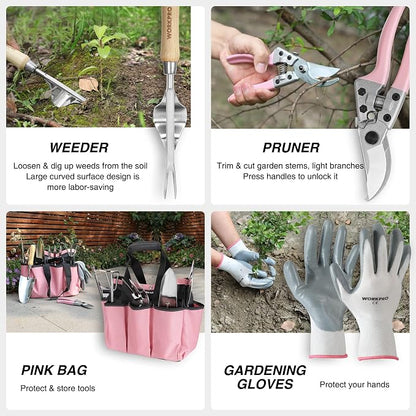 WORKPRO 8-Piece Pink Garden Tool Set, Stainless Steel Gardening Tools - Image 5