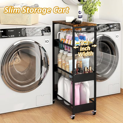Vincona 9.1" Wide Slim Rolling Utility Cart, 4 Tier Metal Narrow Storage Cart - Image 2