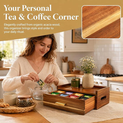 Acacia Wood Tea Bag Organizer 8 Compartment Storage Box & Organizer - Image 5