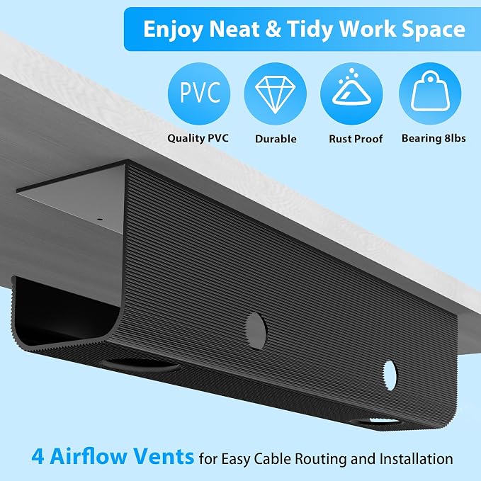 ZhiYo 2 Pack Large Capacity Cable Management Tray 31.5in, Thick PVC Under Desk - Image 4