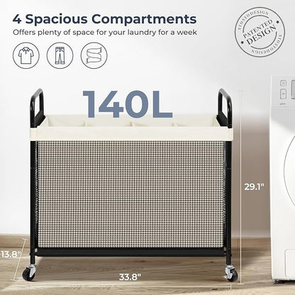 STO STO Laundry Hamper 4 Section, 140L Rolling Laundry Sorter Cart - Image 5
