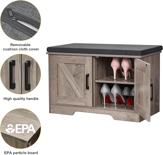 HOMSHO Farmhouse Shoe Storage Bench - Image 5