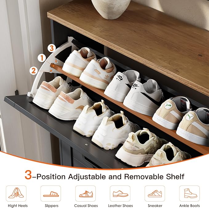 Nicetree Shoe Cabinet for Entryway, 3 Flip Drawers Shoe Storage Cabinet - Image 4