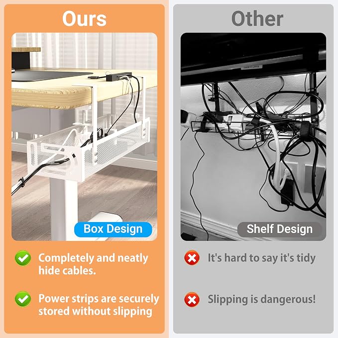 No Drill Under Desk Cable Management Tray, SONATURE 25.3" Cord Organizer - Image 6