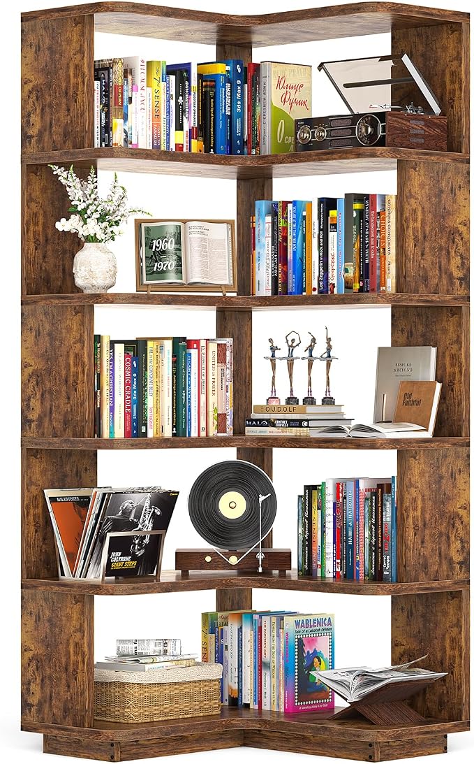 Armocity Corner Book Shelf, 6-Shelf L Shaped Corner Bookshelf by Armocity