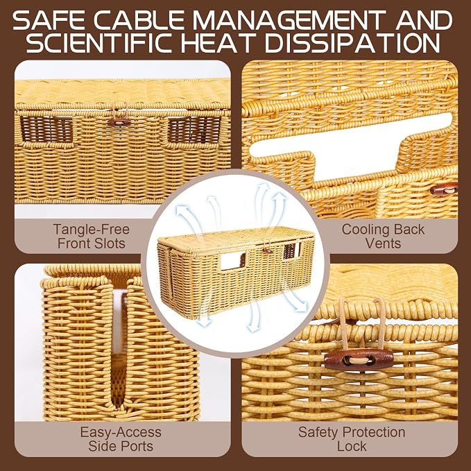 Longer Cable Management Box, 16In Handwoven Cord Management Box - Image 3