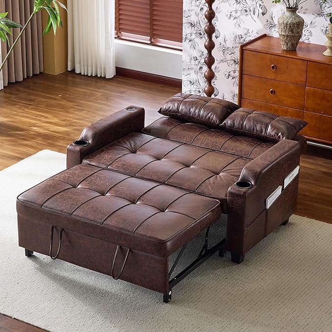 VINGLI Rustic Futon Sofa Bed Convertible Loveseat Sleeper Sofa Couch, Pullout - Image 9