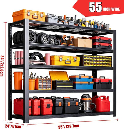 84" H Heavy Duty Wire Garage Shelving, 5-Tier Adjustable Industrial Metal - Image 3