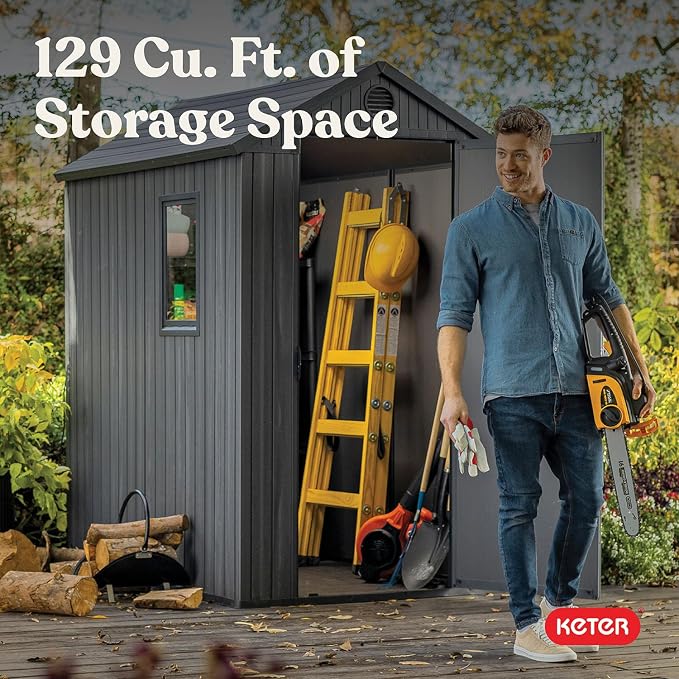 Keter Darwin 4x6 Feet Outdoor Storage Shed, Graphite Gray – Lockable Resin - Image 7