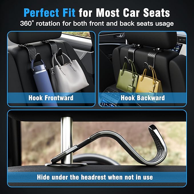 Amooca 4-Pack Car Headrest Hooks Vehicle Storage Organizer - Image 3