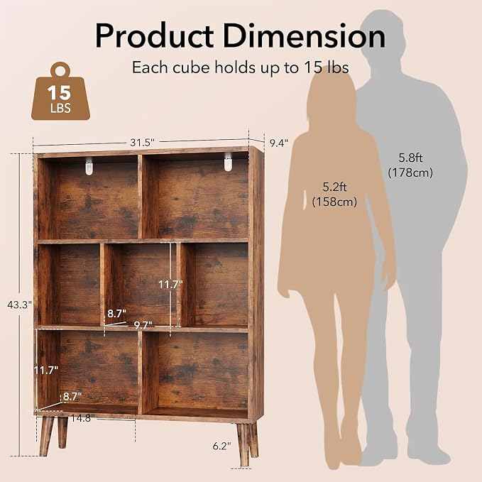 HealSmart 7 Cube Storage Organizer, 3 Tier Bookshelf - Image 2