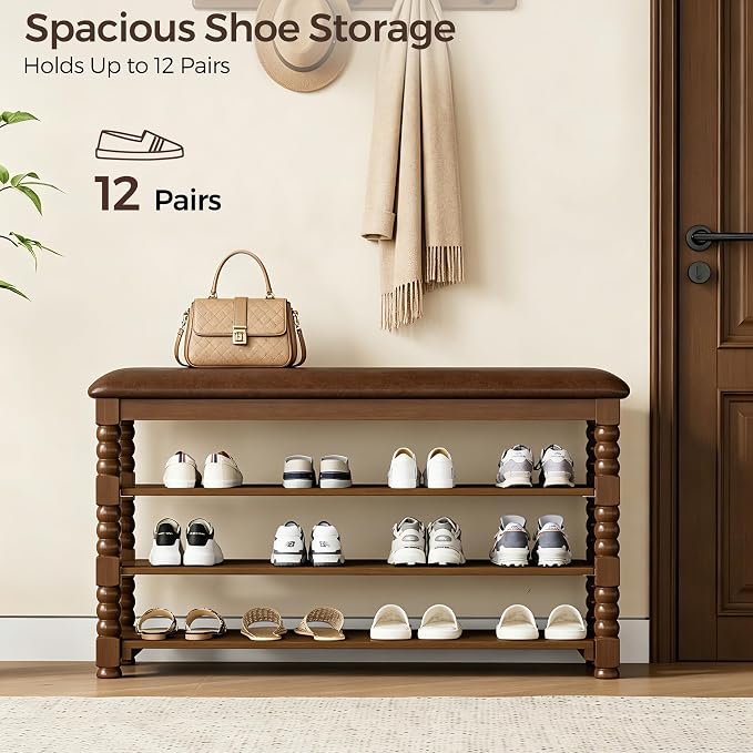 Homleke 3-Tier Solid Wood Shoe Rack Bench - Image 4