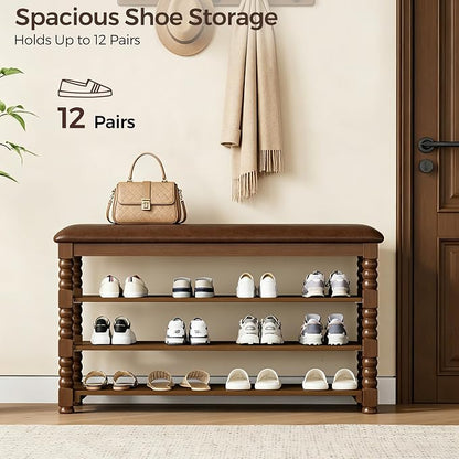 Homleke 3-Tier Solid Wood Shoe Rack Bench - Image 4