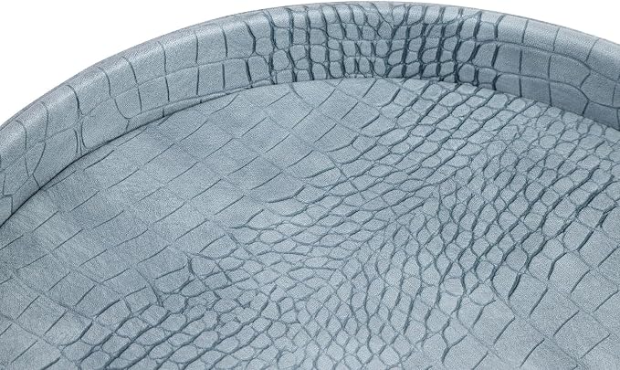 HofferRuffer Faux Leather Round Serving Tray, Vegan Croco Leather Decorative - Image 6