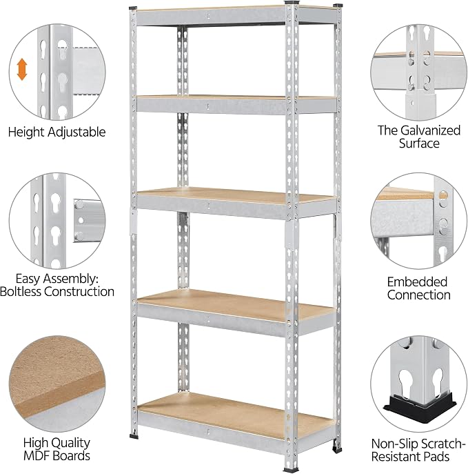 Topeakmart 5-Tier Utility Shelves, Metal Storage Shelves, Adjustable Shelving - Image 4