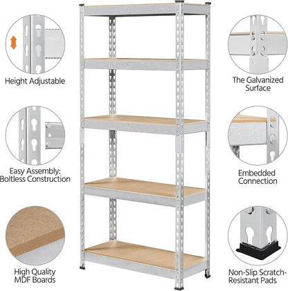 Topeakmart 5-Tier Utility Shelves, Metal Storage Shelves, Adjustable Shelving - Image 4